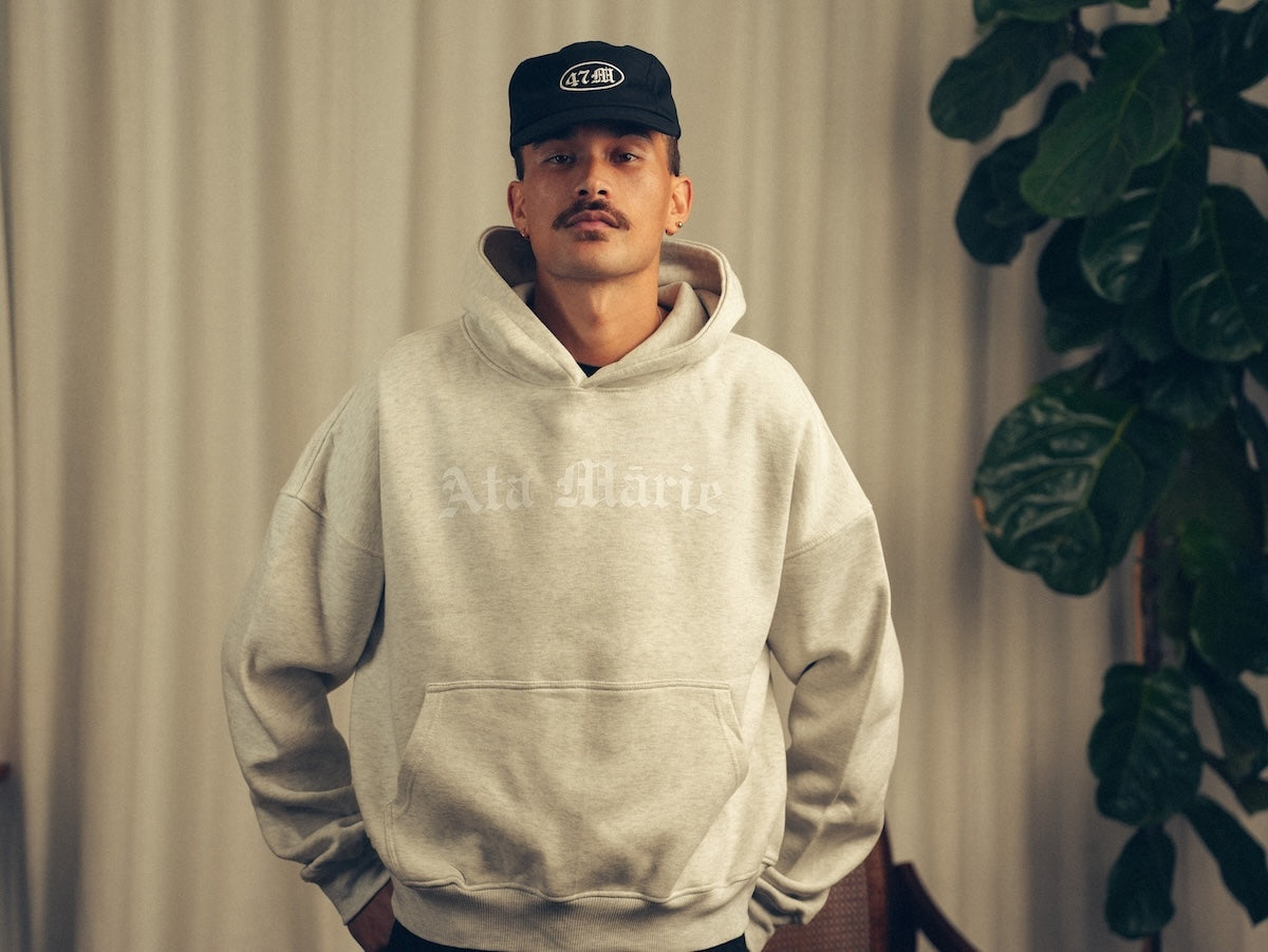 Mens Grey Marle Ata Mārie Heavyweight Hood