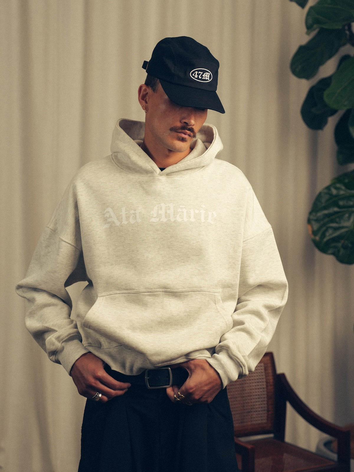 Mens Grey Marle Ata Mārie Heavyweight Hood