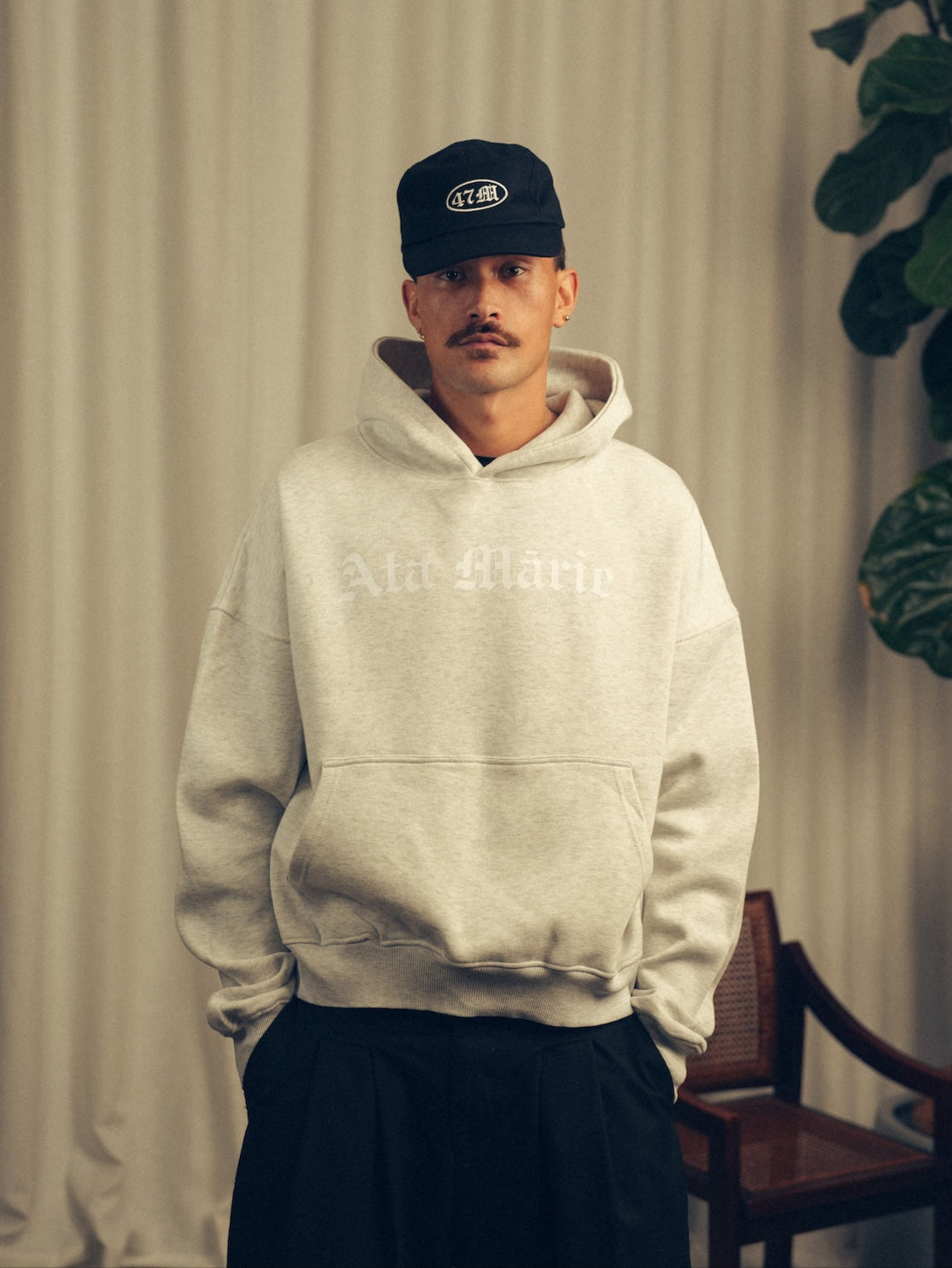 Mens Grey Marle Ata Mārie Heavyweight Hood