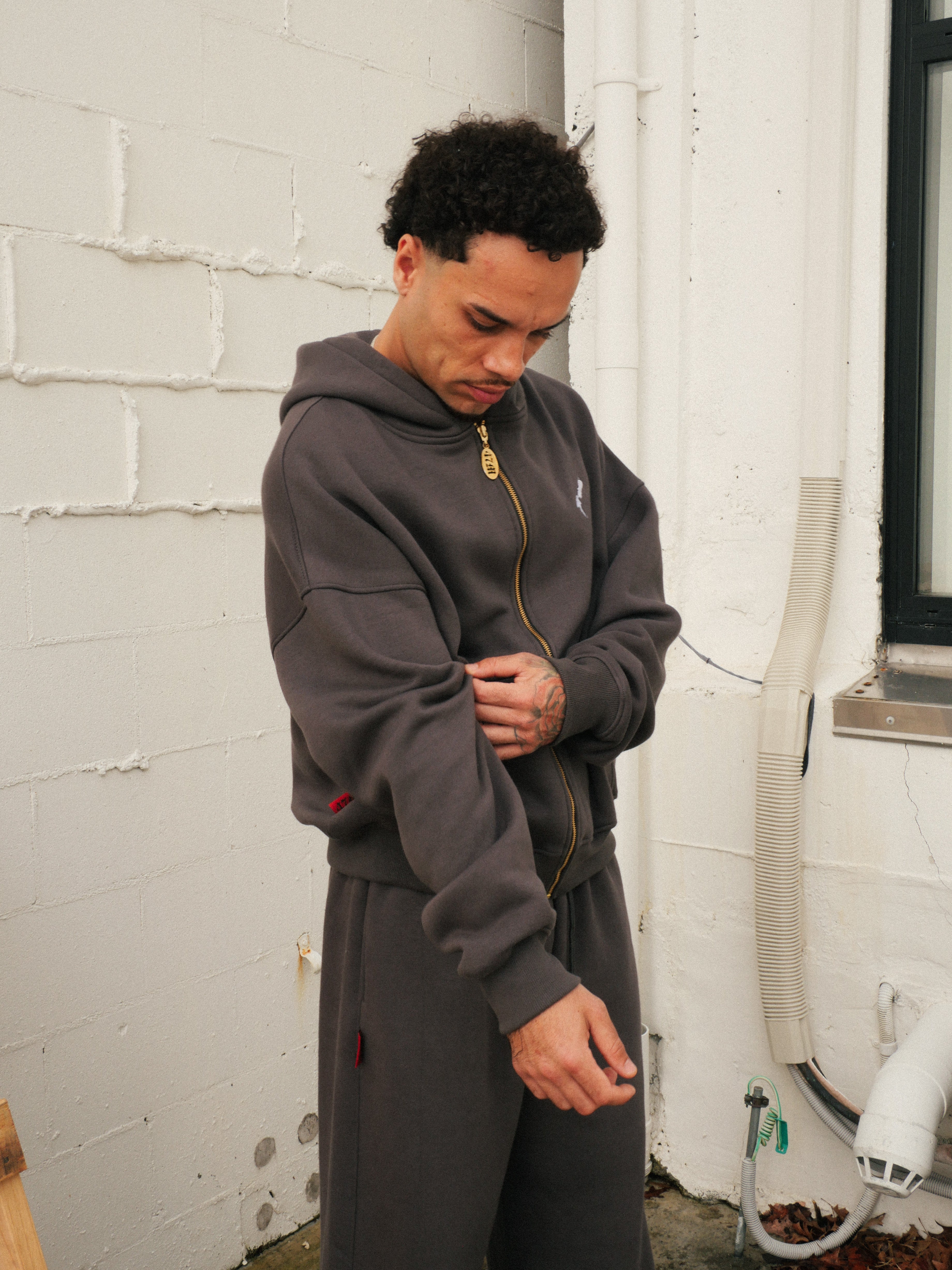 Mens Vintage Grey Aotearoa Heavyweight Zip Hood