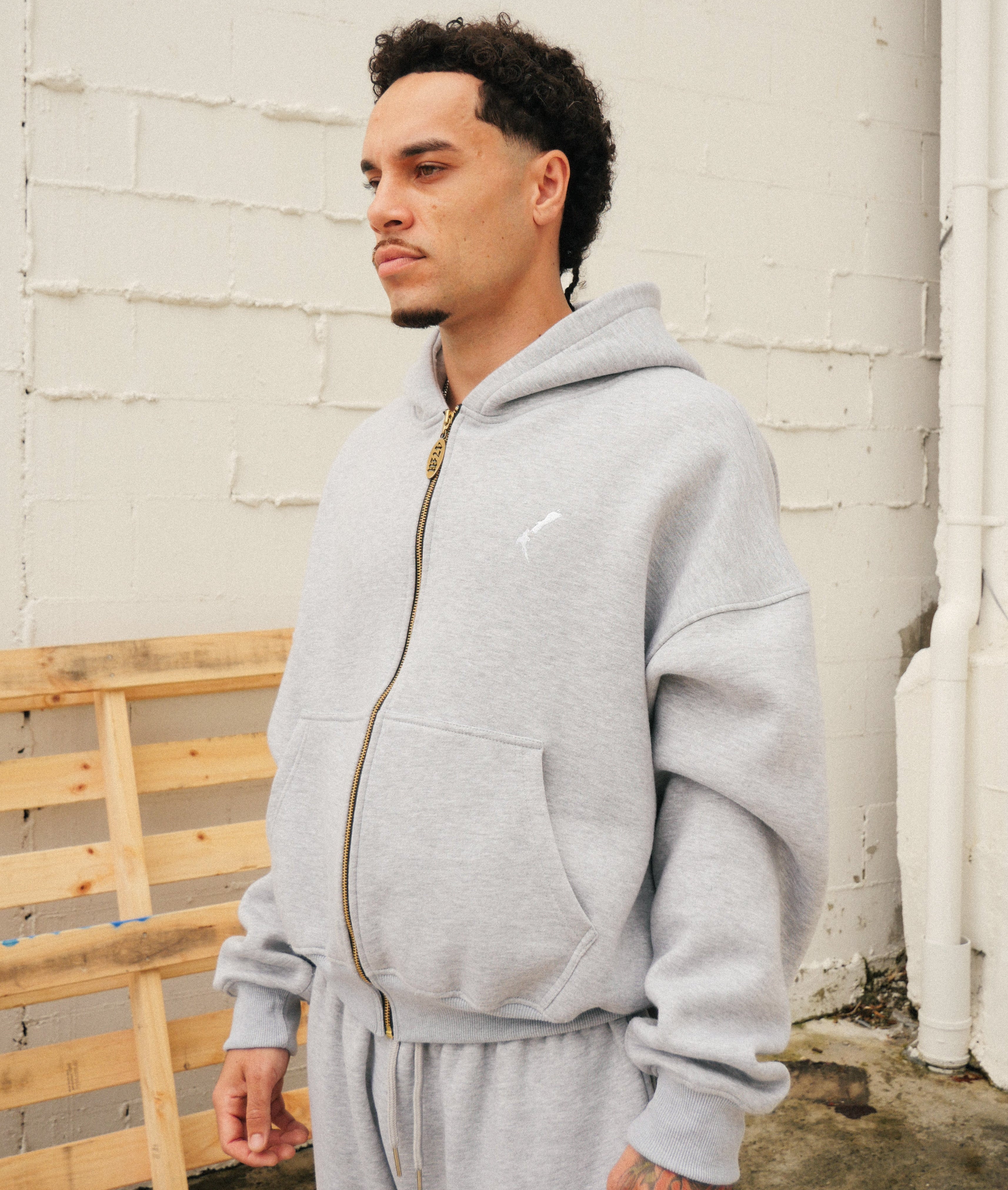 Mens Heather Grey Aotearoa Heavyweight Zip Hood